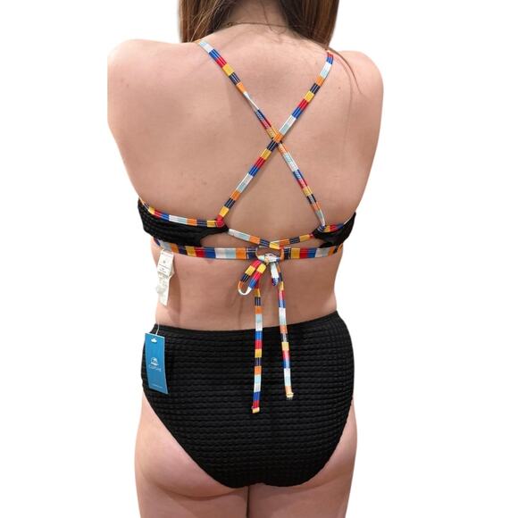 NEW Cupshe SWIMSUIT Women's MED Black Waffle Knit Bikini Bralette & Bottoms Set - Picture 12 of 13